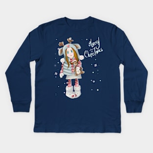 SMALL GIRL IN THE SNOW. Kids Long Sleeve T-Shirt